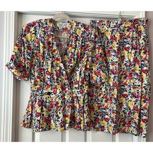 Vintage COLORAYONS light Blazer Skirt Suit‎ 10 Floral 80's Office Work Wear
